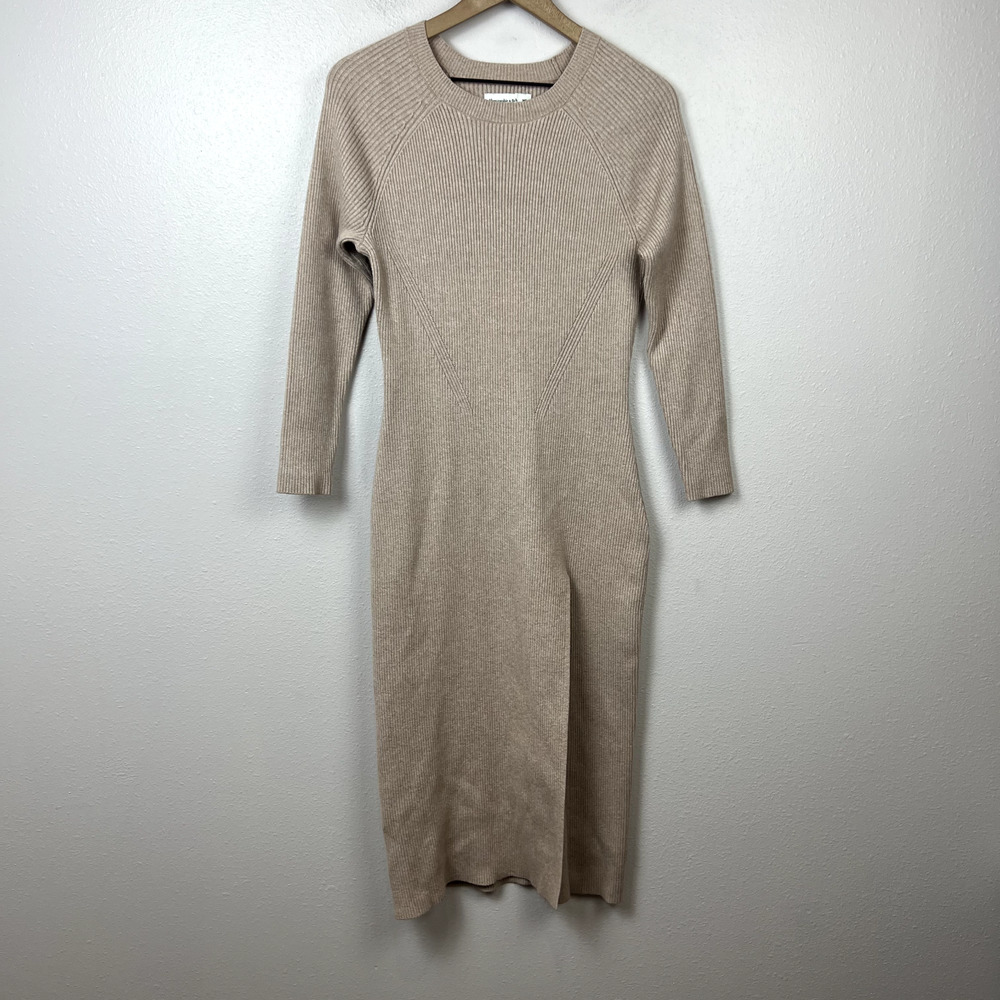 Abercrombie & Fitch Soft AF Ribbed Sweater Dress Sz Medium Petite Beige Bodycon